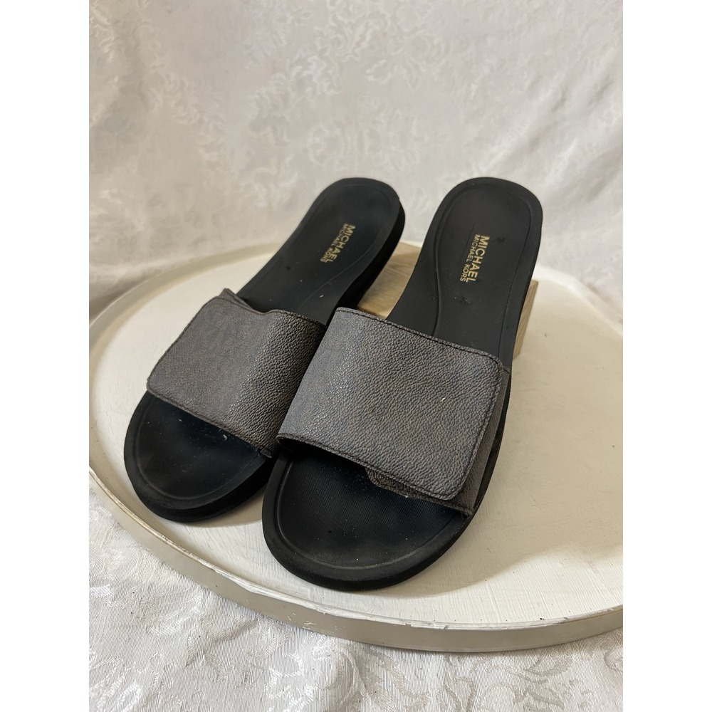 Michael Kors Slide Sandals Black Logo Strap Slip On Size 7